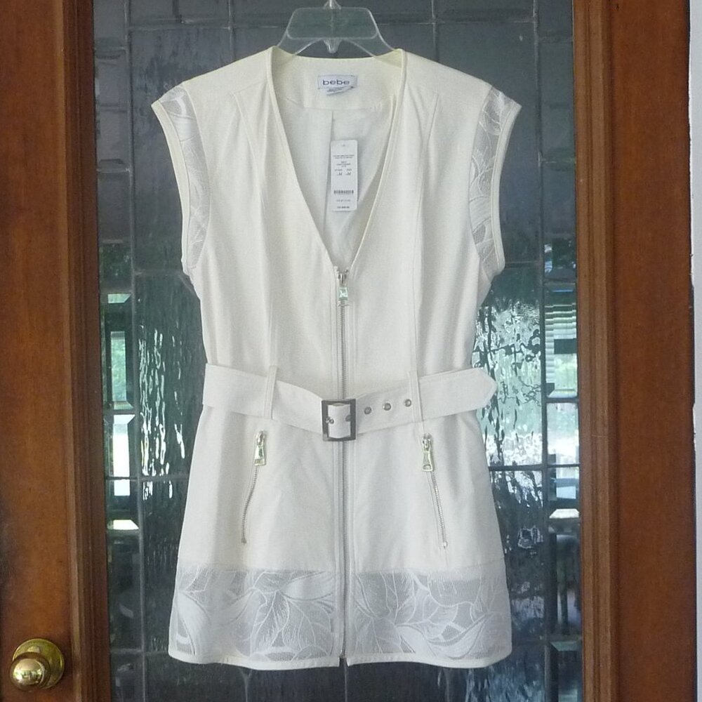 NWT BEBE Lace Inset Trench Vest MEDIUM